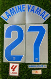 2023-2024 FC Barcelona Away kit Name Number set Lamine Yamal Player Issue La Liga Patches