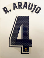 2021-2022-2023 FC Barcelona Fourth Shirt Senyera La Liga Ronald Araujo 4 Player Issue Name set and Number Avery Dennison