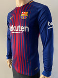 2017-2018 Nike FC Barcelona Long Sleeve Home Shirt La Liga Pique Dri-Fit