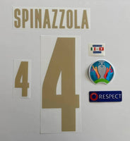 Set de nombre y numero Spinazzola Seleccion Italia original Stilscreen mas Kit de Parches Dekographics Player issue Version jugador
