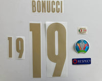 Set de nombre y numero Bonucci Seleccion Italia original Stilscreen Kit de parches Dekographics Version jugador player issue
