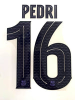 Name set Número Pedri 16 FC Barcelona 2021-22 For away kit/Para la camiseta de visita Europa League/Copa del Rey/Supercopa Avery Dennison Player Issue