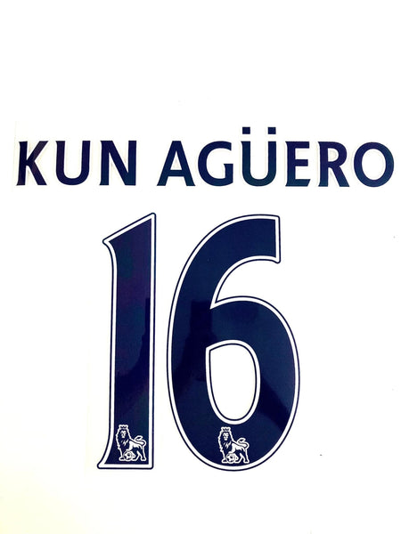 Nombre y numero Manchester City 2011-2017 Local Kun Aguero Fan version Home kit Name set