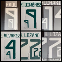 Set de nombre y numero seleccion de Mexico 2019 - 2021 Local/Visita Dekographics Raúl, Lozano, Chicharito, Alvarez, Dos Santos