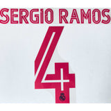 Name Set Número “Sergio Ramos 4” Real Madrid 2020-21 Para la tercera equipación/for third kit Champions League/Copa del Rey Avery Dennison