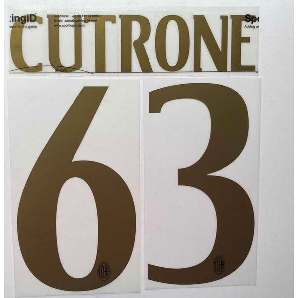 Name Set Número “Cutrone 63” AC Milan 2016-17 Para camiseta de visita/for away kit Stilscreen