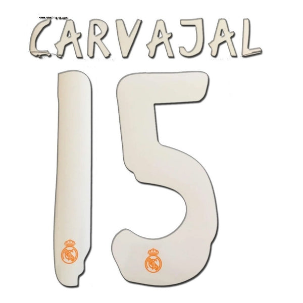 Name set Número “Carvajal 15” Real Madrid 2013-14, temporada de la décima  Para la camiseta de visita/for away kit SportingiD