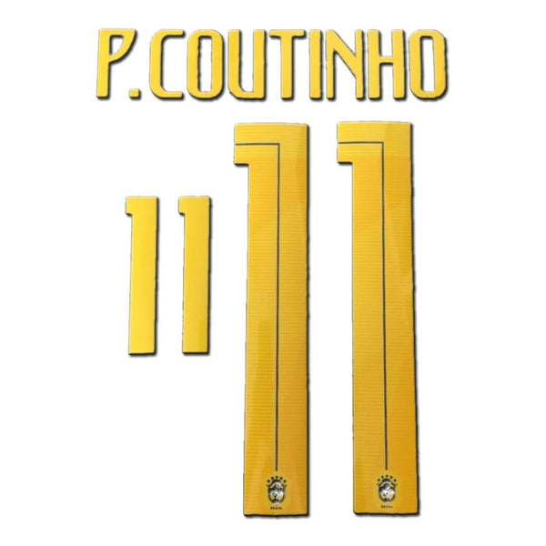 Name set Número “P. Coutinho 11”  Selección Brasil 2018 Mundial de Rusia Para la camiseta de visita/for away kit SportingiD