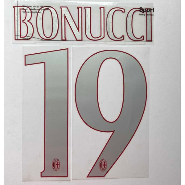 Name Set Número “Bonucci 19” AC Milan 2016-17 Para camiseta de local/for home kit Stilscreen
