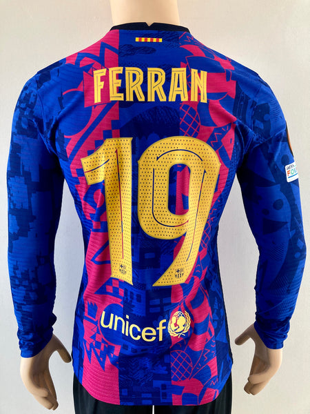 2021 2022 Barcelona Third Shirt Ferran 19 Player Issue Long Sleeve Kitroom UEFA Size M