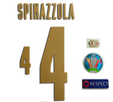 Set de nombre y numero Spinazzola Seleccion Italia original Stilscreen mas Kit de Parches Dekographics Player issue Version jugador