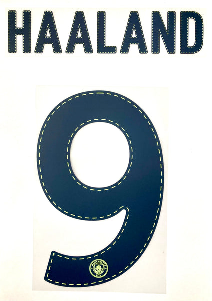 Name set Número Haaland 9 Manchester City 2022-23 For third kit/Para la tercera equipación Champions League/FA Cup SportingiD Player Issue