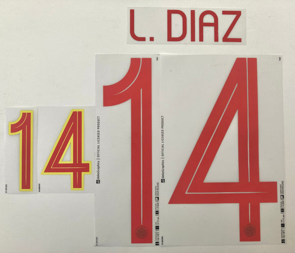 Name set Número L. Díaz 14 Selección Colombia 2020-21 For home kit/Para la camiseta de local Copa América 2021 Dekographics