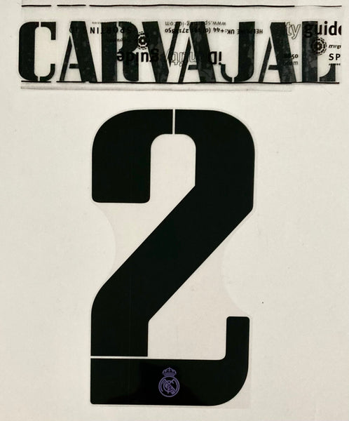 Name set Número Carvajal 2 Real Madrid CF 2022-23 Para la camiseta de local y visita/For home and away kits Champions League/Copa del Rey Avery Dennison Player Issue