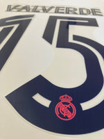 Name set Número Valverde 15 Real Madrid 2020-21 For away kit/Para la camiseta de visita Champions League/Copa del Rey Avery Dennison Player Issue