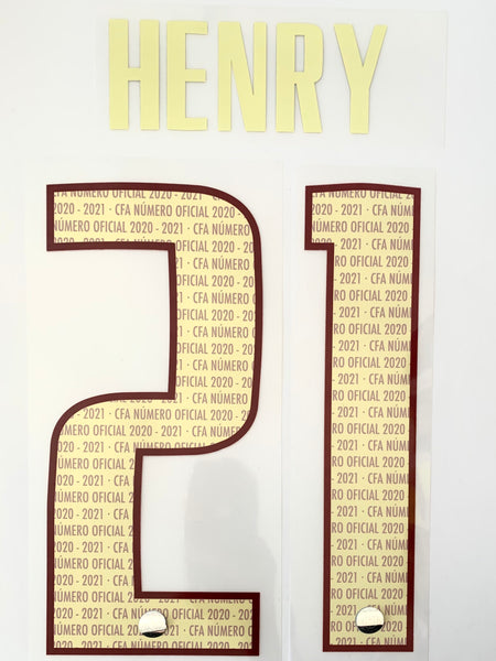 Name set Número Henry 21 Club América 2020-21 Para la camiseta de local/for Home kit Player Issue Lecteus