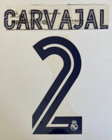 Name set Número Carvajal 2 Real Madrid 2020-21 For home kit/Para la camiseta de local Champions League/Copa del Rey Avery Dennison Player Issue