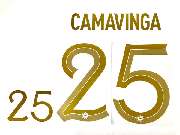 Name set Número Camavinga 25 Selección Francia 2022 Para la camiseta de local/For home kit Qatar WC Monblason