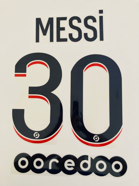 Name set Número “Messi 30” Paris Saint Germain PSG 2021-22 Ligue 1 Para su cuarta equipación/for fourth kit Monblason