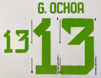 Name set Número G. Ochoa 13 Selección Nacional de México 2022 Goalkeeper/Para jersey de portero Mundial de Qatar Cantón Merchandising/Dekographics Kitroom Player Issue