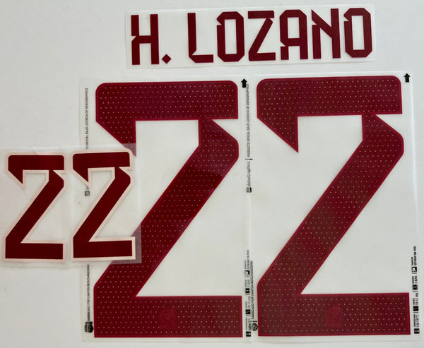 Name set Número H. Lozano 22 Selección Nacional de México 2022 For away kit/Para la camiseta de visita Mundial de Qatar Cantón Merchandising/Dekographics Kitroom Player Issue