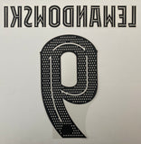 Name set Número Lewandowski 9 FC Barcelona 2022-23 For home kit europa league Para la camiseta de local  Utilizado en Champions League/Copa del Rey Avery Dennison Player Issue