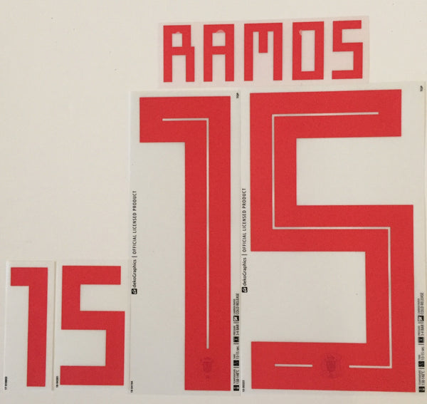 Name set Número “Ramos 15”  España 2018 Mundial de Rusia  Para la camiseta de visita/for away kit Dekographics