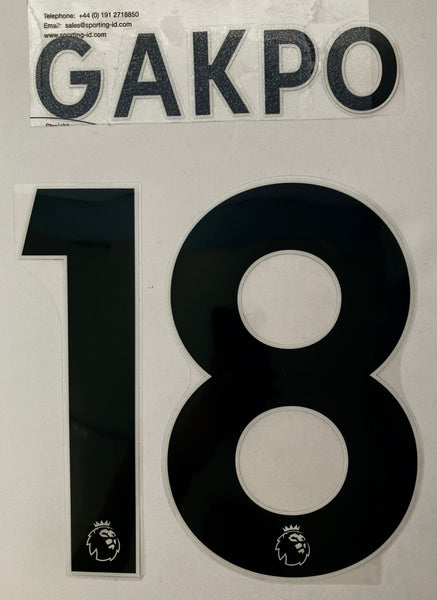 Name set Número Gakpo 18 Liverpool FC 2022-23 Para la camiseta de visita/For away kit Premier League Avery Dennison