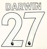 Name set Número Darwin 27 Liverpool FC 2022-23 For home kit/Para la camiseta de local Premier League Avery Dennison Player Issue