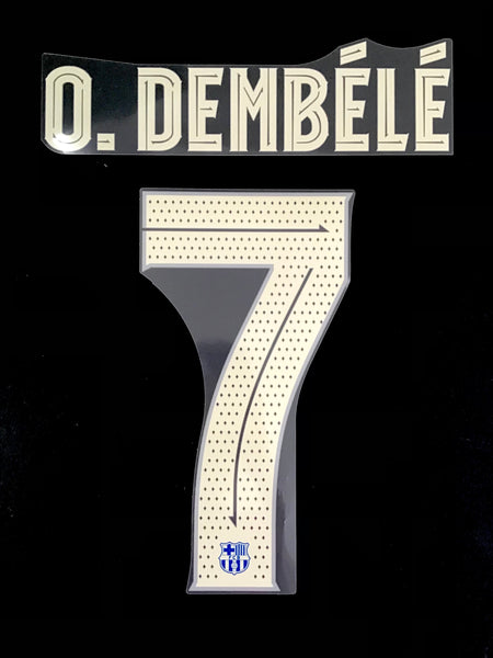 Name set Número O. Dembélé 7 FC Barcelona 2021-22 For home kit/Para la camiseta de local  Copa del Rey/Supercopa Avery Dennison Player Issue