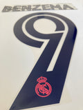 Name set Número Benzema 9 Real Madrid 2020-21 For away kit/Para la camiseta de visita Champions League/Copa del Rey Avery Dennison Player Issue