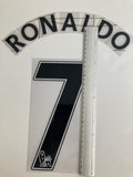 Name Set Número “Ronaldo 7” Manchester United 2007-08 Para la tercera equipación/for third kit Premier League Avery Dennison