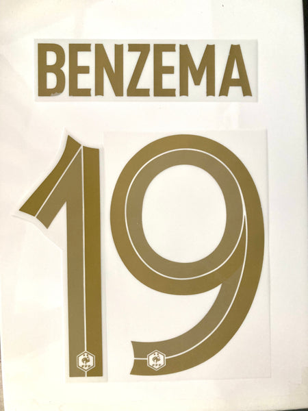 Name set Número Benzema 19 Selección Francia 2022 Para la camiseta de local/For home kit Qatar WC Monblason