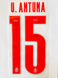 Name set Número U. Antuna 15 Chivas Guadalajara 2019-20 Para la tercera equipación/for third kit Cantón Merchandising