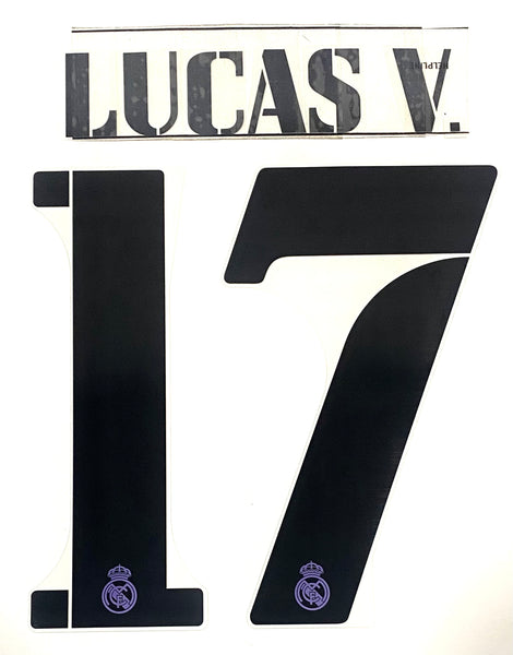 Name set Número Lucas Vázquez 17 Real Madrid CF 2022-23 Para la camiseta de local y visita/For home and away kits Champions League/Copa del Rey Avery Dennison Player Issue