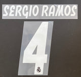 Name Set Número “Sergio Ramos 4” Real Madrid 2018-19 Para la camiseta de visita y tercera/for away and third kit Champions League/Copa del Rey SportingiD