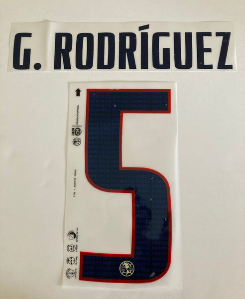 Name set Número G. Rodríguez 5 Club América 2019-20 Para la camiseta de local/for Home kit Cantón Merchandising