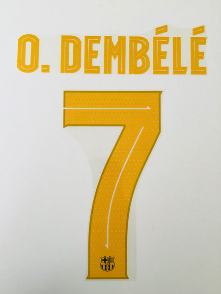 Name set Número O. Dembélé 7 FC Barcelona 2021-22  Third kit/Tercera equipación Competiciones Europeas Avery Dennison Player Issue
