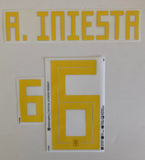 Name set Número “A. Iniesta 6” para NIÑO España 2018 Mundial de Rusia  Para la camiseta de local/for Home kit Dekographics