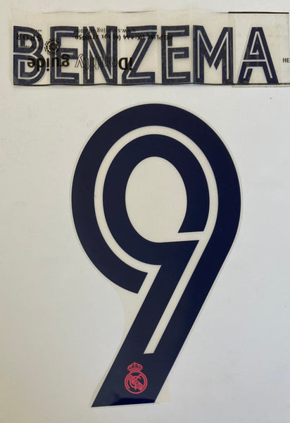 Name set Número Benzema 9 Real Madrid 2020-21 For away kit/Para la camiseta de visita Champions League/Copa del Rey Avery Dennison Player Issue