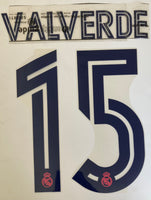 Name set Número Valverde 15 Real Madrid 2020-21 For away kit/Para la camiseta de visita Champions League/Copa del Rey Avery Dennison Player Issue
