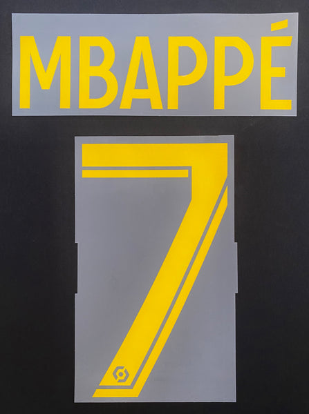 Name set Número Mbappé 7 PSG Paris Saint-Germain 2022-23 Para la cuarta equipación/For fourth kit Ligue 1 Monblason