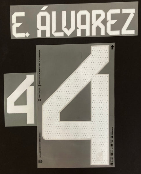Name set Número E. Álvarez 4 Selección Nacional de México 2022 For home kit/Para la camiseta de local  Mundial de Qatar Cantón Merchandising/Dekographics Kitroom Player Issue